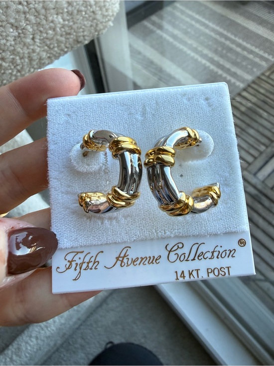 Saks Fifth Avenue Jewelry - Saks Fifth Avenue Vtg Two-Tone Gold & Silver Twisted Hoop Earrings 14K posts